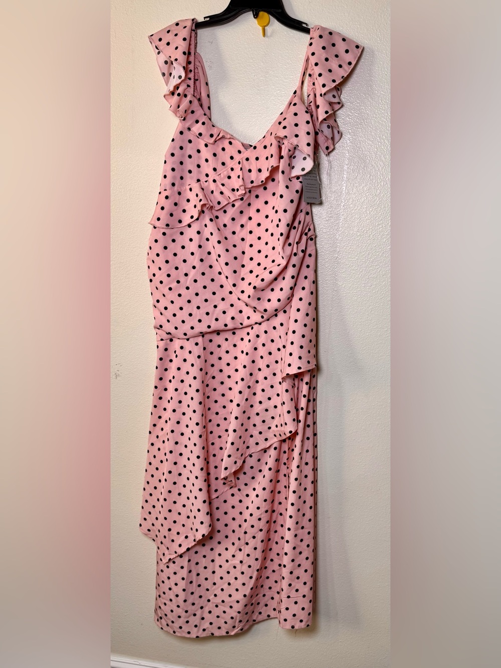 Petal + Pup Adelina Pink Black Polka Dot Ruffle Maxi Dress XL NWT